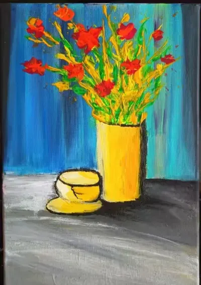 Impresja Kwiatowa –  ręcznie malowany obraz akrylowy 30 × 40 cm — praca Barb, Chojnice