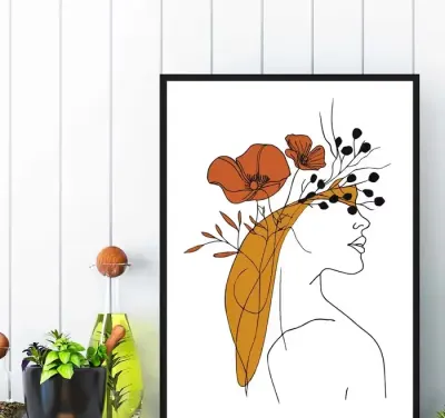 plakat kobieta i kwiaty abstrakcja, plakat do salonu w ramę kobieta — praca DRUKARNIA PATRZ, Iława