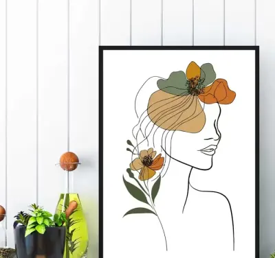 plakat kobieta i kwiaty abstrakcja, plakat do salonu w ramę kobieta — praca DRUKARNIA PATRZ, Iława