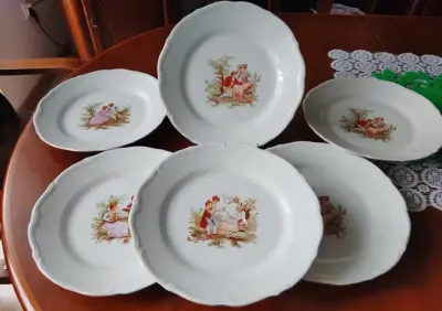 Talerze obiadowe płytkie, porcelana Bogucice — praca Wojciech, Zederman