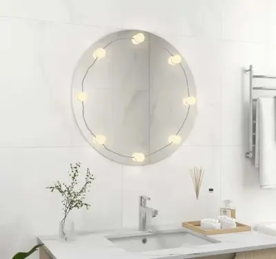 Vidaxl Lustro Ścienne Z Lampkami Led, Okrągłe, Szklane — praca gsyART, Warszawa