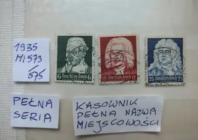 3szt. znaczki pełna seria Mi573 Niemcy 1935r. KOMPOZYTORZY Bach Rzesza — praca Marek, Gdańsk