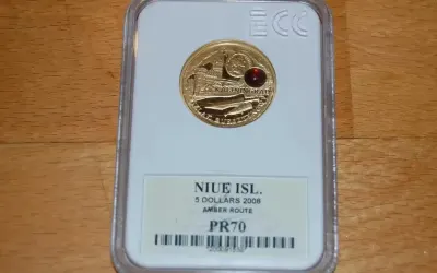 5 $ Szlak Bursztynowy Niue - złoto PR70 — praca marek, Gdańsk