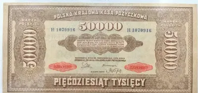 50000 Marek Polskich 1922 najpiękniejszy jaki widziałem taki banknot nie 1923 do zaawansowanych kolekcji  nie 1946 Marka  nie 1947 nie 1944 nie 1948 — praca Roman Hroboczyński, Wrocław