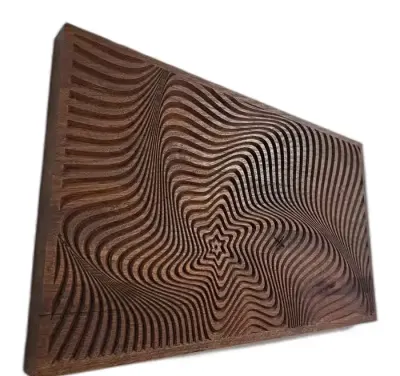 Abstrakcyjna dekoracja z drewna 3D 53 × 31 cm – hipnotyczny wzór — praca Graver Studio, Iława