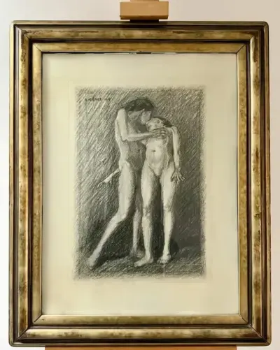 Akt Ernst Wienes Oryginalny sygnowany obraz  1919r. Rama Art Déco — praca ArtCollector, Szczecin