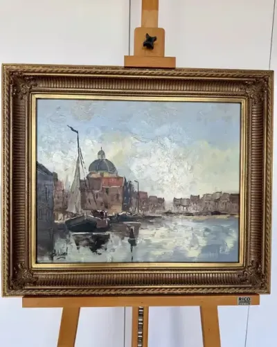 Albert de Wael Wybitny Impast Amsterdam Sugnowany Obraz olejny na Desce Przepiękna Bogata Rama Unikat Gabinetowy Pejzaż Holenderski Veduta Premium TOP — praca ArtCollector, Szczecin