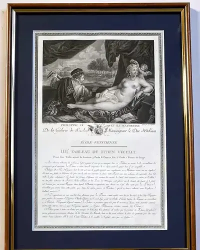 Antyczna grafika, miedzioryt, XVIII wiek, wg Tycjana — praca Wojciech, Warszawa