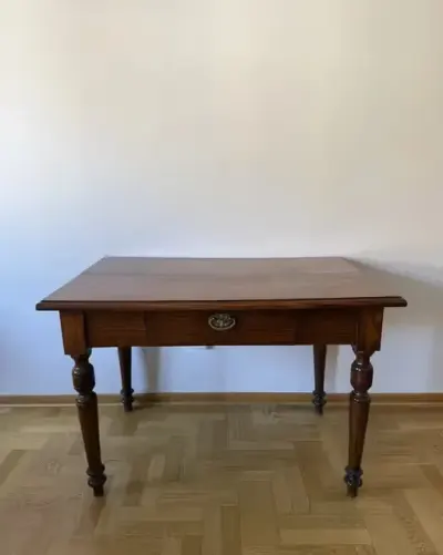 Antyczny stół dębowy z szufladą / Klasyczny gabinetowy / konsolowy | 115 cm — praca Katarzyna, Warszawa