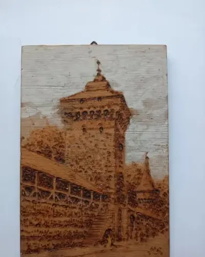 Brama Floriańska Kraków – Pirografia na drewnie J.K. Gumowski — praca Alunia, Wrocław