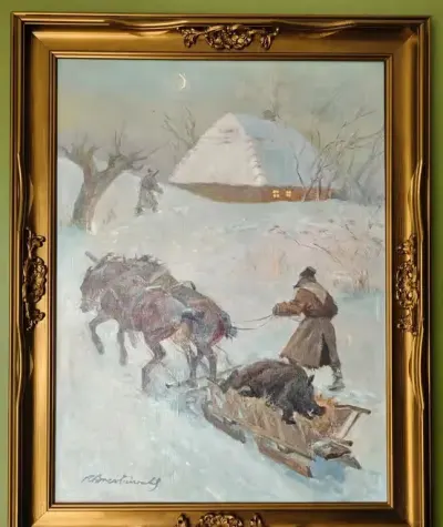 Breitenwald Roman, Powrót z polowania, olej na płótnie 60x80 — praca Piotr, Kraków