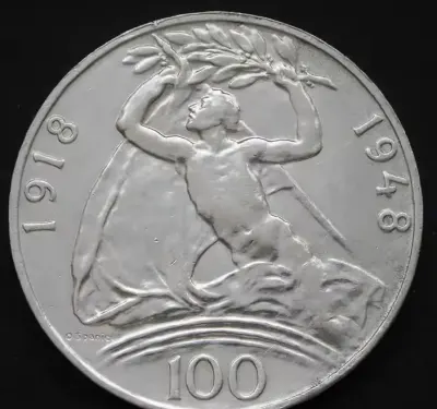 Czechosłowacja 100 koron 1948 - srebro — praca SrebrnyKruk-3, Łódź