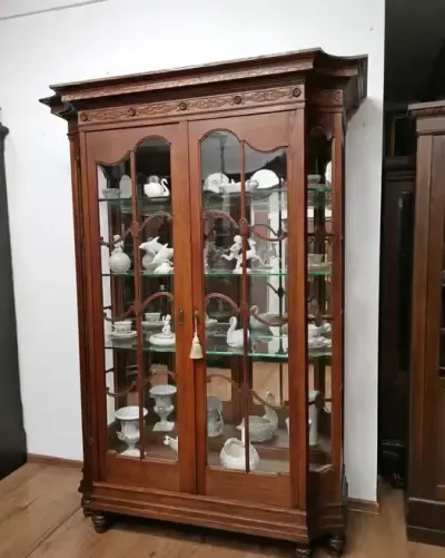 Dębowa biblioteczka witryna  antyk 657/2024 — praca Jakub, Szczecin