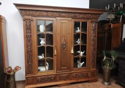 Dębowa biblioteka witryna  antyk 866 /2025 — praca Jakub, Szczecin