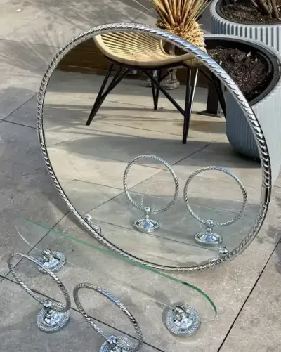 Designerskie Lustro wieszaki i półka szklana Kolekcjonerski Zestaw Łazienkowy Vintage 70s | Hollywood Regency | Chrom Perfekt Unikat — praca ArtCollector, Szczecin