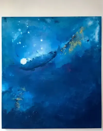 Duży obraz abstrakcyjny 100x90 niebieski granatowy ocean morze woda — praca Ola, Wrocław