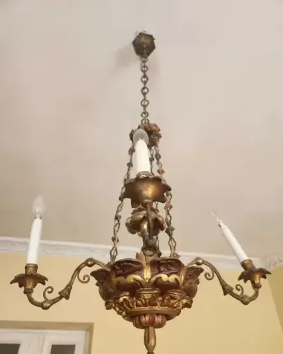 Duży żyrandol florencki 4-ramienny – rzeźbione drewno, neobarok — praca KatarzynaM, Kraków