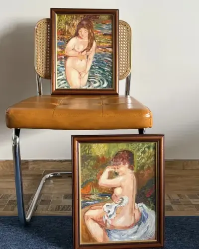 Dwa obrazy olejne inspirowane Renoirem Vintage — praca Nela Picks Antiques, Gdańsk