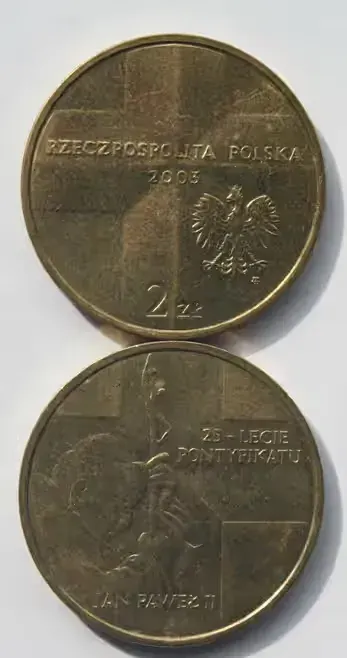 Dwie monety 2 zł Jan Paweł II - 25 lecie pontyfikatu - 2003 rok — praca Daria, Gdańsk