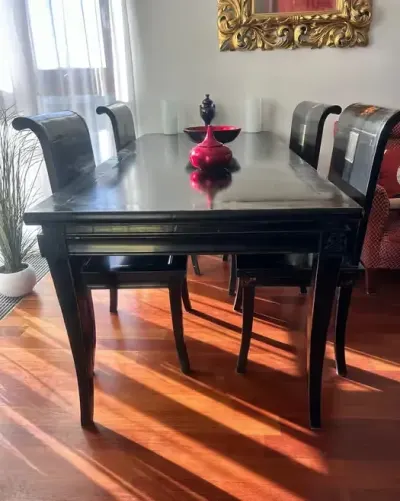 Elegancki stół jadalny z 4 krzeslami - styl Chinoiserie/Hollywood Regency — praca Evam, Warszawa