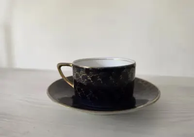 Filiżanka ze spodkiem Rosenthal kobalt z złotą siatką — praca To i owo, Łódź