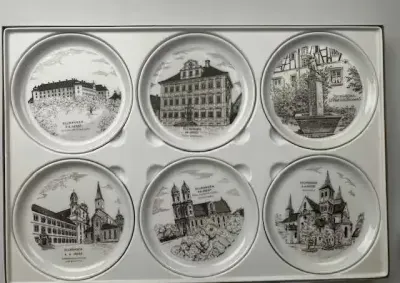 furstenberg porcelain Vintage talerzyki sygnowane Niemieckie Miasta — praca Antykwariat Filemon, Wrocław