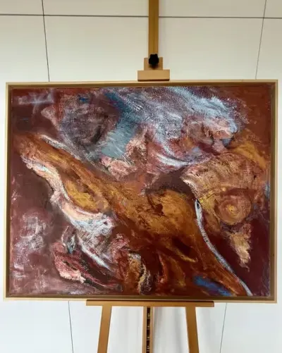 Gisela Zirn Duży Obraz Olejny 84x104 Red Earth 1999 Premium Vintage Oryginał Abstrakcja XXL Niemiecki Informel Galeria Salon Architekt Design Loft Top — praca ArtCollector, Szczecin