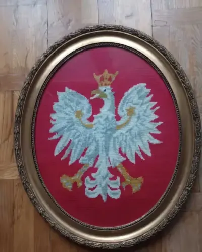 Godło, haft w oprawie — praca Przemysław, Łódź