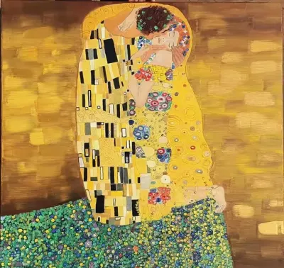 Gustav Klimt "Pocałunek" - Obraz olejny, wymiary 100x100, na płótnie — praca zofiamariannabrzezinska, Poznań