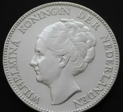 Holandia 1 gulden 1929 - królowa Wilhelmina - srebro — praca Korund, Łódź