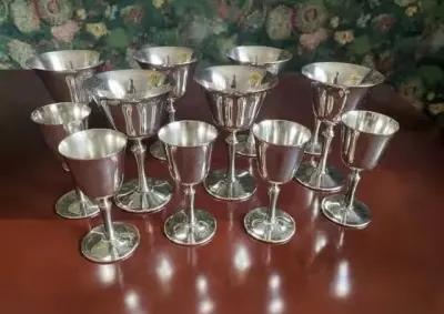 Kieliszki do wina i likieru, wódki posrebrzane - De Uberti Italy — praca Norbert, Warszawa