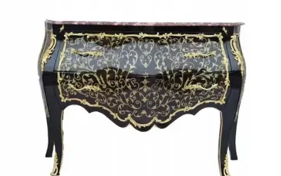 Komoda Boulle Brzuchata - Blat Marmur - Szafa Drewno + Brąz - UNIKAT — praca AntykiDecco, Kraków