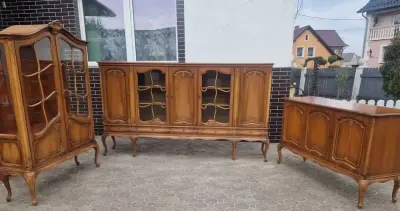 3 SZTUKI KOMPLET DO SALONU JADALNI POKOJU BIURA Komoda witryna szklana barek biurko SZAFA SZAFKA antyk antyczna Biurko Vitryna komplet antyczny ANTYKI — praca Grzegorz, Nowa Sól
