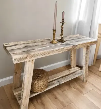 Konsola drewniana rustykalna 100 cm | lite drewno z odzysku — praca Aleksandra, Kraków