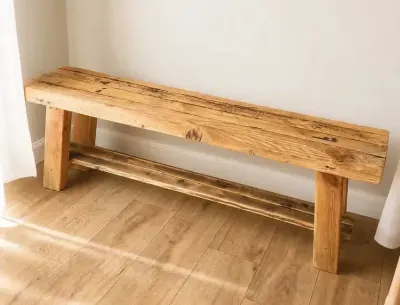 Ławka drewniana rustykalna z półką 90 cm | lite drewno z odzysku — praca Aleksandra, Kraków