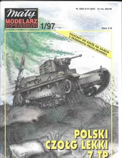 Mały Modelarz 1 1997 czołg lekki 7TP model 1:25 - nie rozcięty — praca Tomek, Warszawa