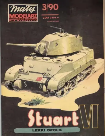 Mały Modelarz 3 1990 czołg STUART VI model 1:25 - nie rozcięty — praca Tomek, Warszawa