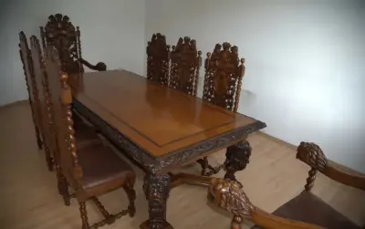 meble gdańskie stół - 8 osób, dwa fotele, 6 krzeseł — praca Adam, Łódź