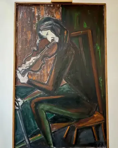 Modernizm 1967 Skrzypek Unikalny Obraz Ekspresja lat 60 Sygnowany JEŽ — praca ArtCollector, Szczecin