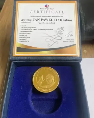 Moneta kolekcjonerska Jan Paweł II — praca efcja, Gdańsk