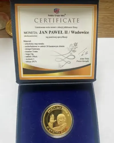 Moneta kolekcjonerska Jan Paweł II — praca efcja, Gdańsk