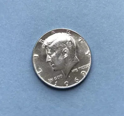 Moneta USA dolar Kennedy half dollar srebrna srebro 1969 rok — praca Agata, Gdańsk