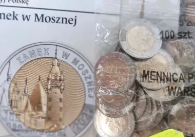 Monety 5 zł 100 sztuk worek menniczy Zamek w Mosznej NBP inwestycja — praca Michał, Gdańsk