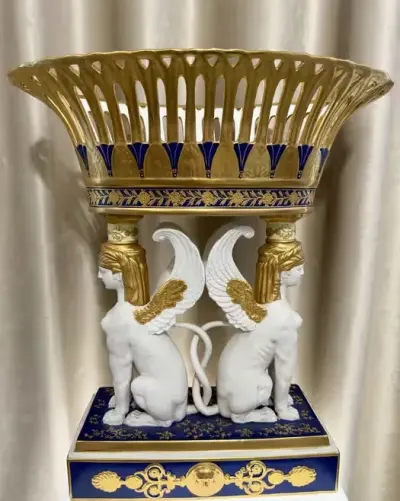 Monumentalna Patera Sèvres XIX w. Neoklasycyzm Sfinksy Porcelana Muzealna Unikat Oryginalne Złocenia Stan Idealny Francuska Sztuka Luksusowa Cudo TOP — praca ArtCollector, Szczecin