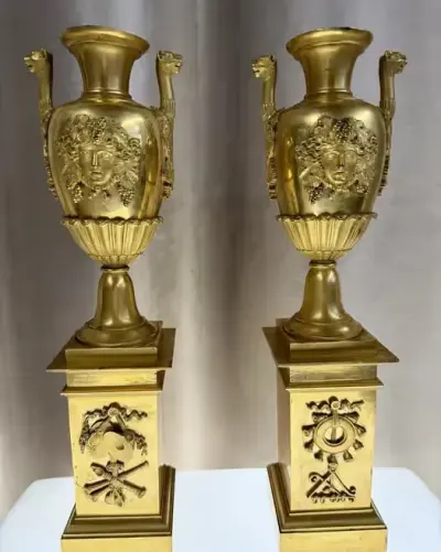 Muzealna para Waz Empire CLAUDE GALLE ca 1810r Brąz Złocony UNIKAT — praca ArtCollector, Szczecin