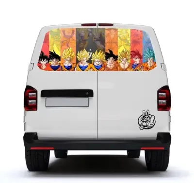 Naklejka folia na szybę Dragon Ball transporter trafic multivan master ducato movano t5 t6 vivaro jeep vw audi — praca MM, Warszawa