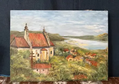 Obeaz olejny na plotnie  Kazimierz Dolny — praca Zuzanna, Warszawa