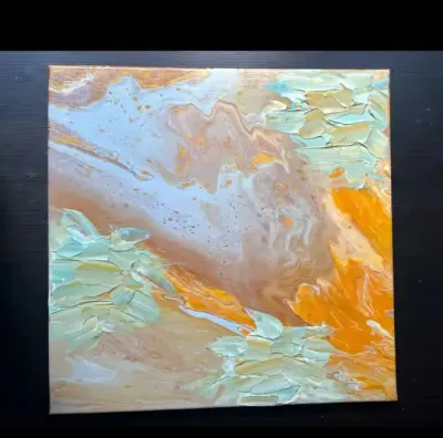 Obraz abstrakcyjny ręcznie malowany 40x40 cm akryl + szpachla złoto mieta — praca MYKOLA, Warszawa