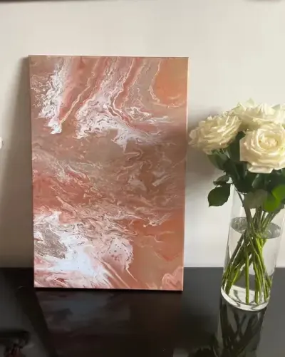 Obraz abstrakcyjny ręcznie malowany 50x60 cm fluid art miedź brąz — praca MYKOLA, Warszawa