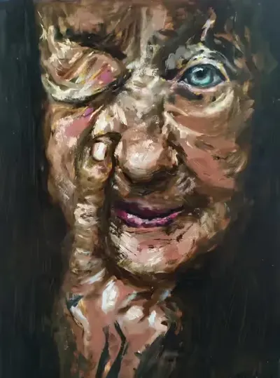 Obraz olejny na płótnie - ekspresyjny portret - 50x70 cm — praca Justyna Liwińska, Kraków